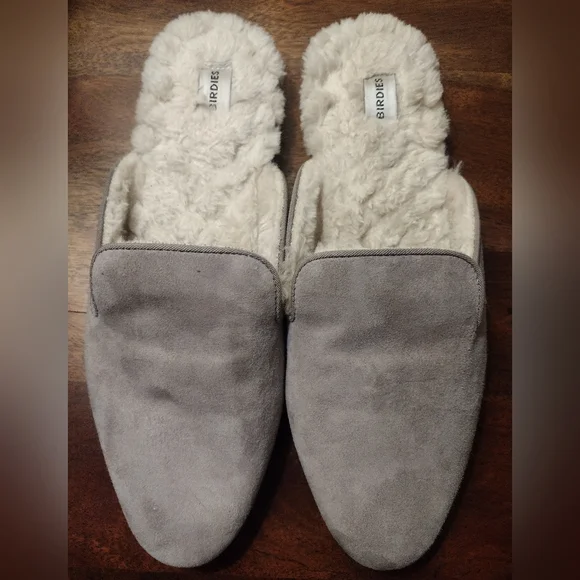 Birdies Taupe Suede Fur Mules Size 9.5 - Picture 3 of 6